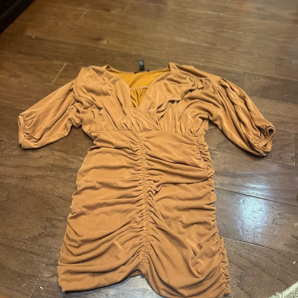 Forever 21 Warm Orange Garment Mini Ruched Dress